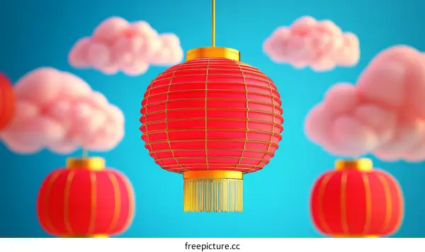 Floating Chinese Lanterns in a Pastel Sky