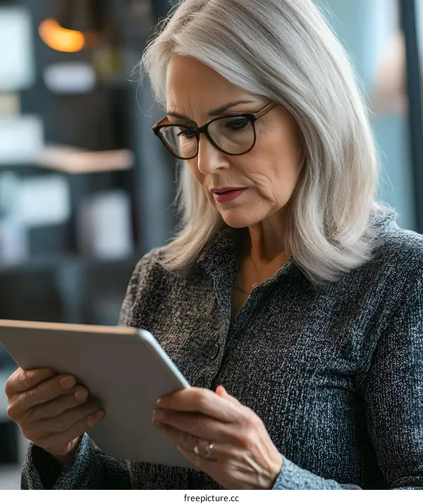 Senior Woman Uses Digital Tablet