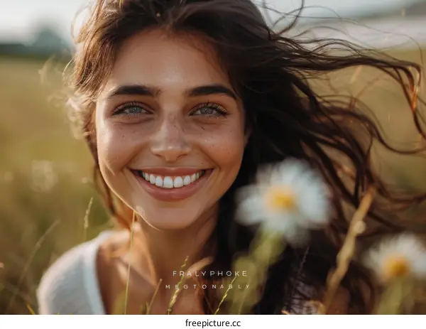 Smiling Woman Outdoors in a Field