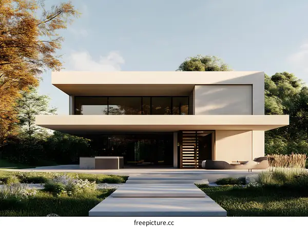 Modern Minimalist House Design with Large Windows and Patio