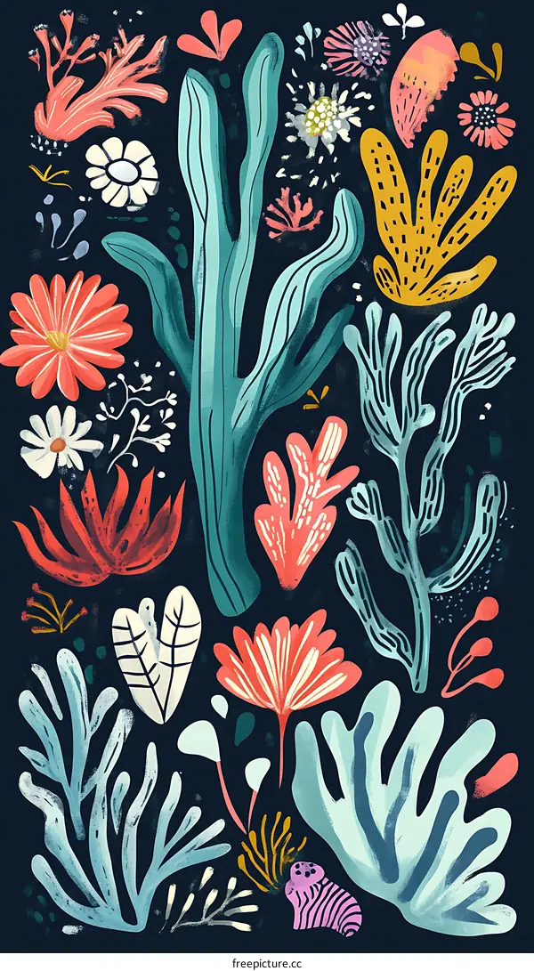 Colorful Floral Sea Life Illustration