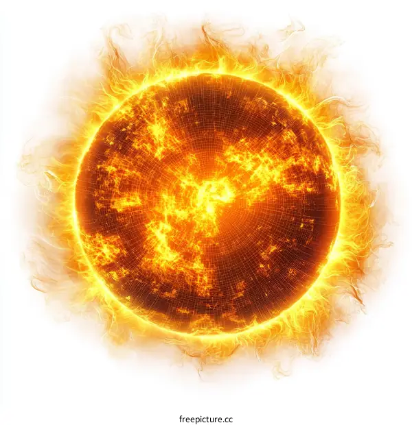 Burning Sun Illustration with Gridded Structure