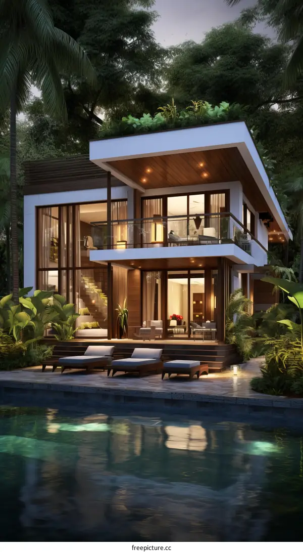 A modern tropical villa with a pool