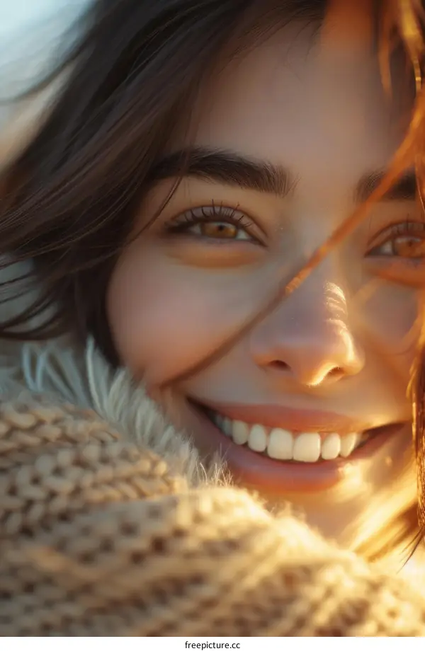 Beautiful young woman smiling with perfect teeth and flawless skin