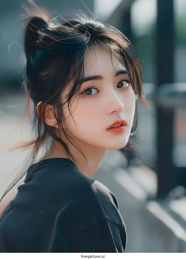 Beautiful Asian Woman Looking Over Shoulder