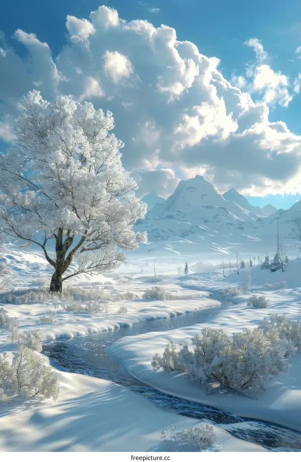 Winter Wonderland Mountain River Landscape