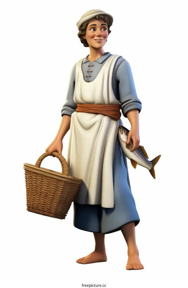 Biblical woman holding a basket and a fish