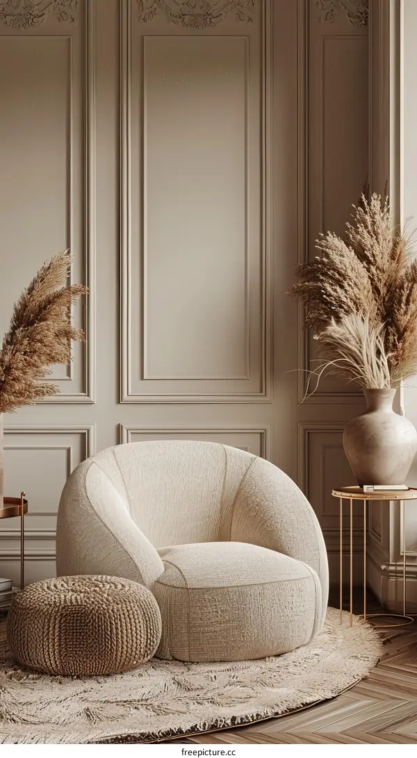 Elegant living room interior with soft armchair and stylish decor