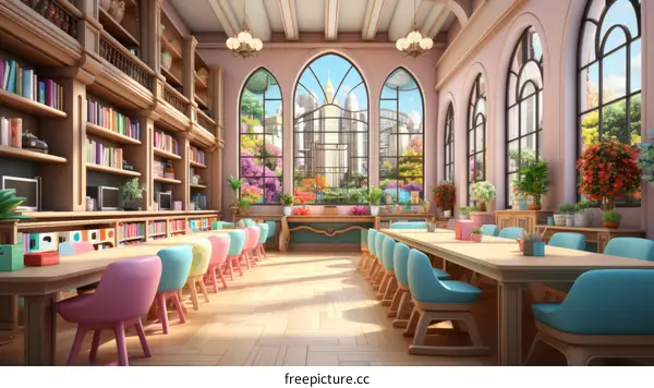 Modern Classroom with Pastel Colors and Plants