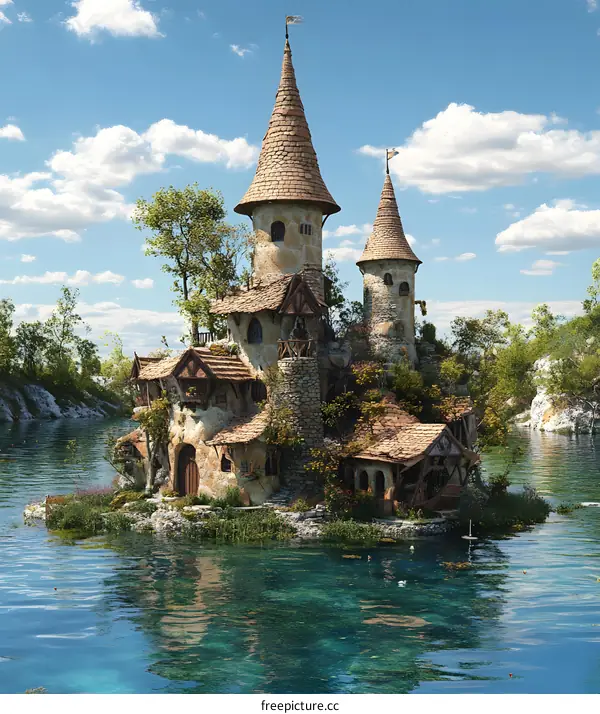 Fantasy Stone Castle on a Lake