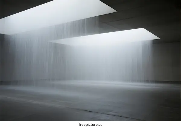 Ceiling Opening with Flowing Water Creating Indoor Art Installation