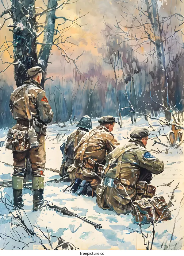 Four soldiers in the snow