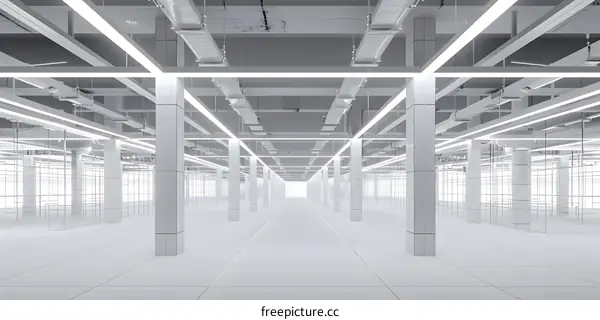 White Room Interior Design with Columns and Lighting