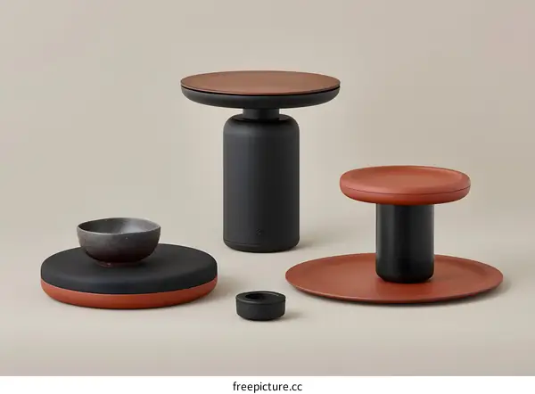 Minimalist Design Black and Brown Ceramic Table Stand with Round Top