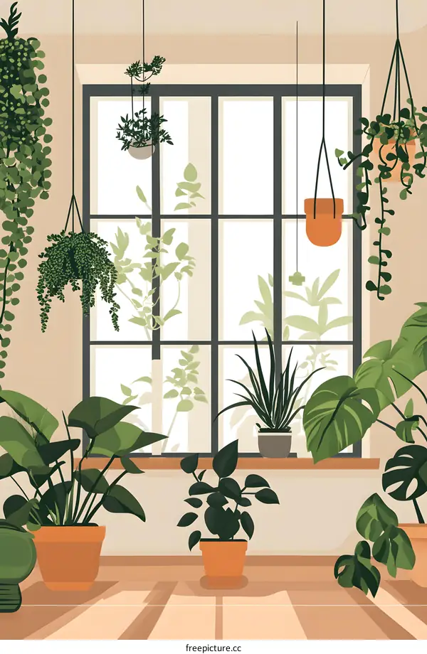 Indoor Plants Window View Illustration