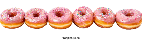 [Transparent Background PNG]Pink Glazed Donuts Row on White Background