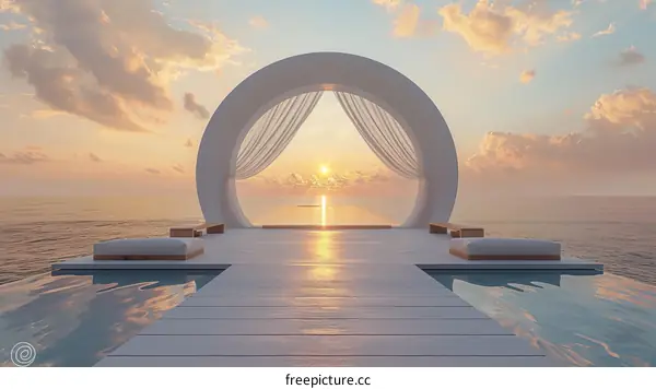 Overwater Deck With Arch and Bench Seating