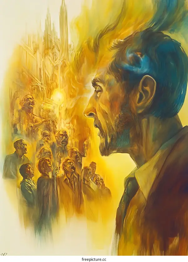 Man Listening to a Choir Singing in a Church