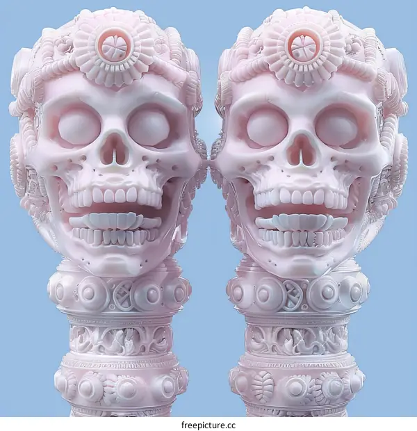 Intricate Patterns Adorn Pink Skulls with Mechanical Elements