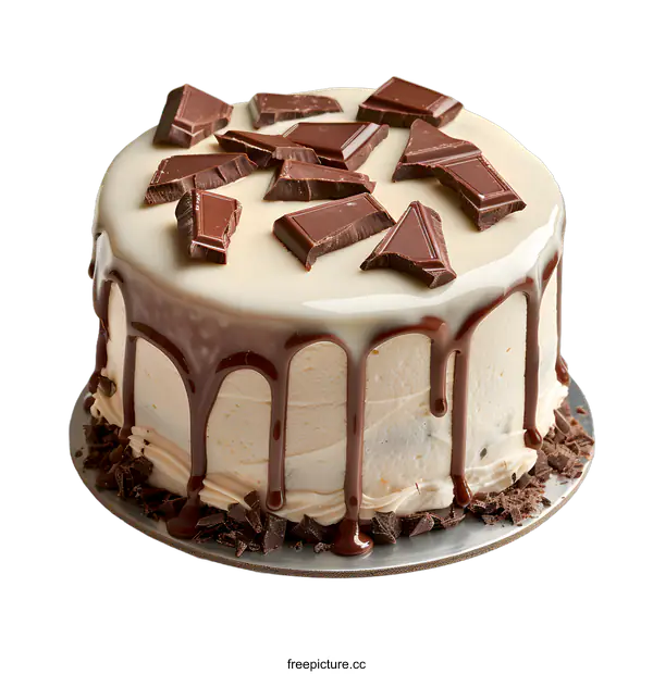 [Transparent Background PNG]A cake with white icing and chocolate chunks