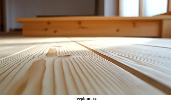 Closeup of Light Beige Wooden Plank Flooring