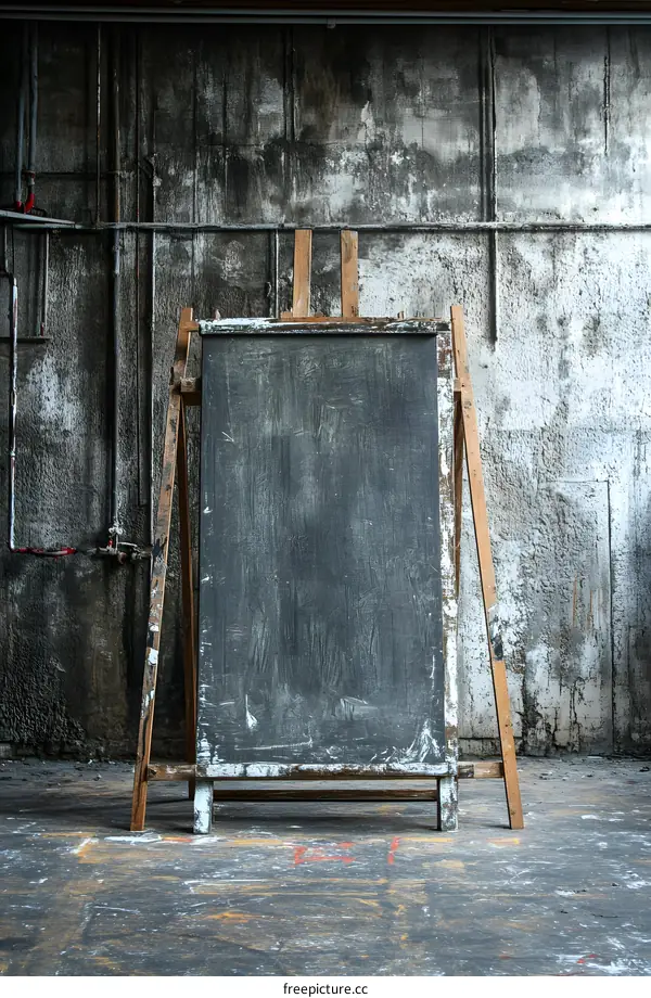 Vintage Blackboard Standing Against Grunge Wall