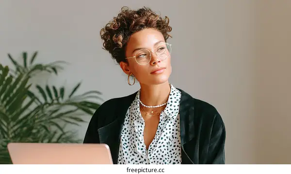 Thoughtful Business Woman Working on Laptop