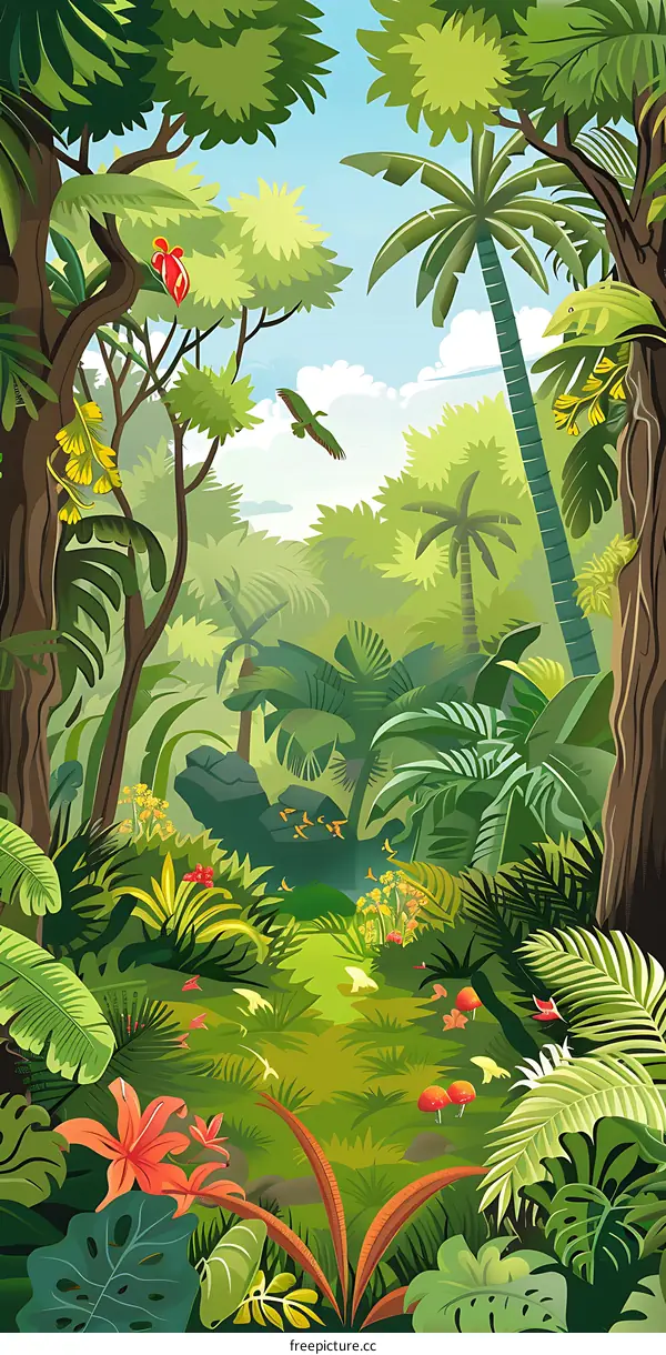 Green Lush Tropical Rainforest Illustration
