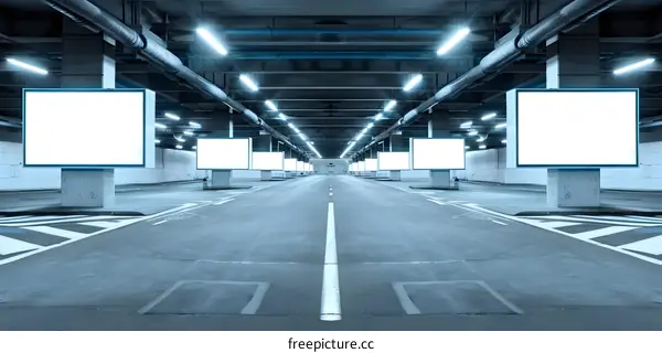 Empty Parking Garage with Blank Billboards