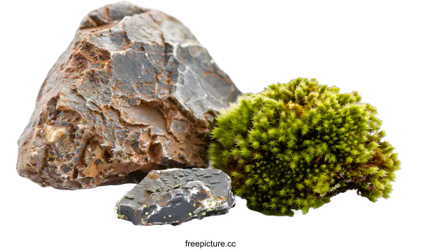 [Transparent Background PNG]Close Up of Moss and Rocks on White Background
