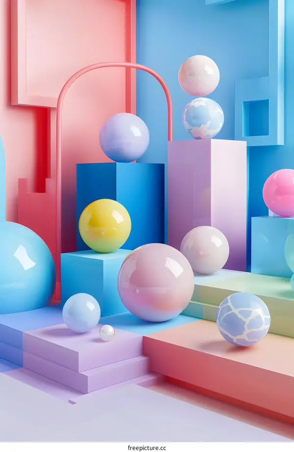 Abstract Colorful 3D Geometric Shapes Balls and Cubes Background