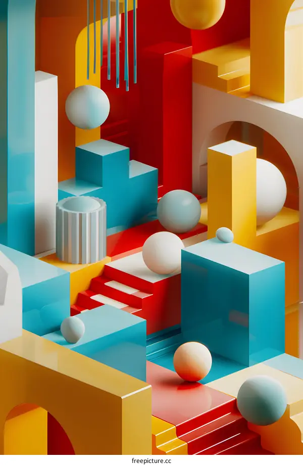 Abstract Geometric Shapes in Red Blue Yellow and White