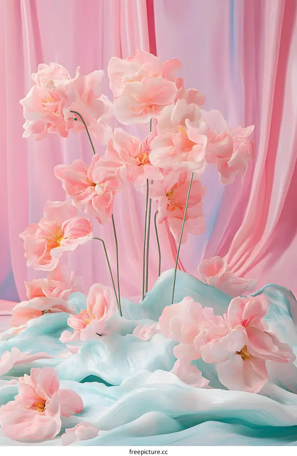 Pink Flowers on a Blue and Pink Background