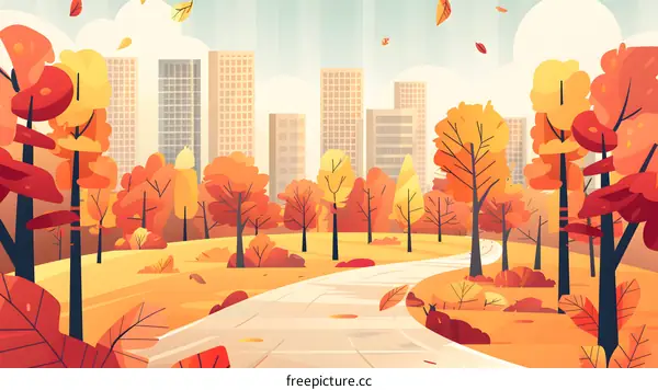 Autumn Park City Landscape Illustration