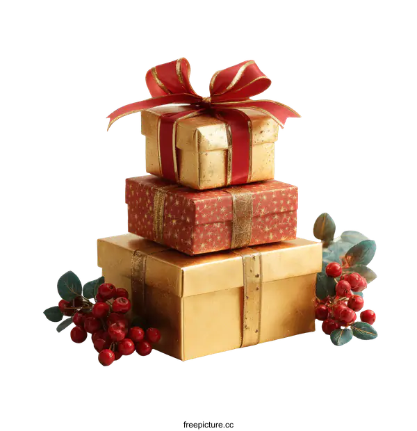 [Transparent Background PNG]Christmas Gifts Stacked on White Background