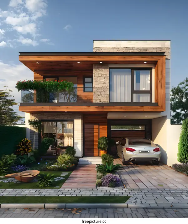 Modern Two Story Home with Garage and Landscaped Garden
