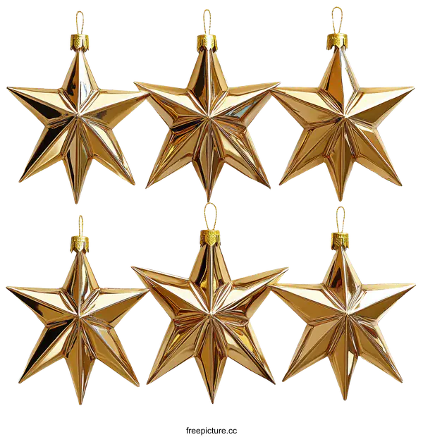 [Transparent Background PNG]Golden Christmas Star Ornaments Set of Six