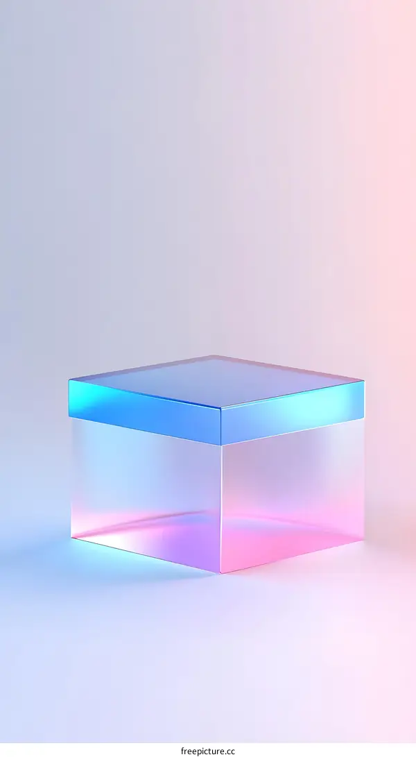Holographic Cube on White Background