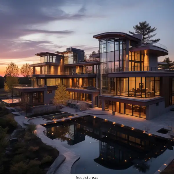 A stunning modern mansion with a pool and a beautiful view