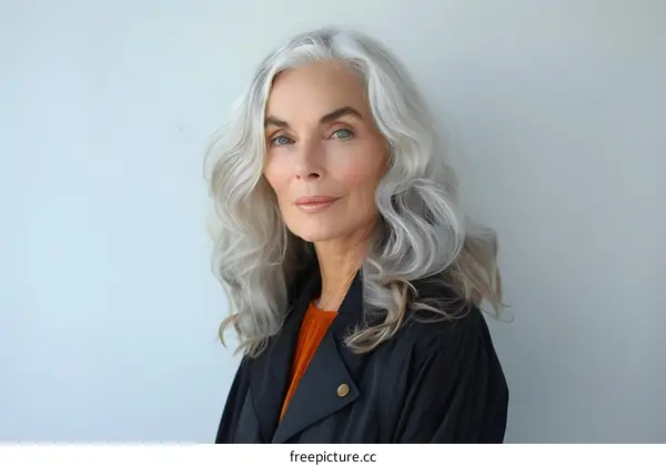 Portrait of a Senior Woman with Long Grey Hair