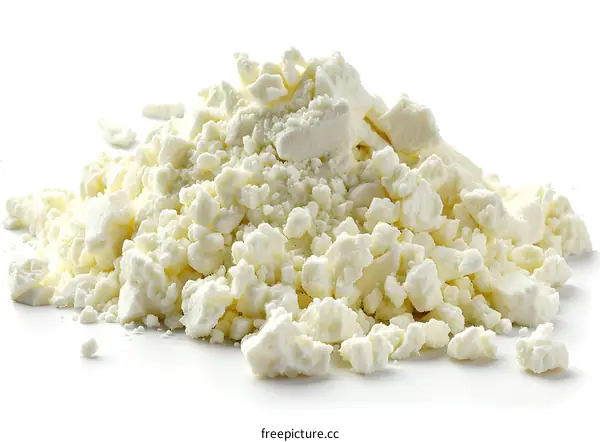 pile of crumbled white cheese