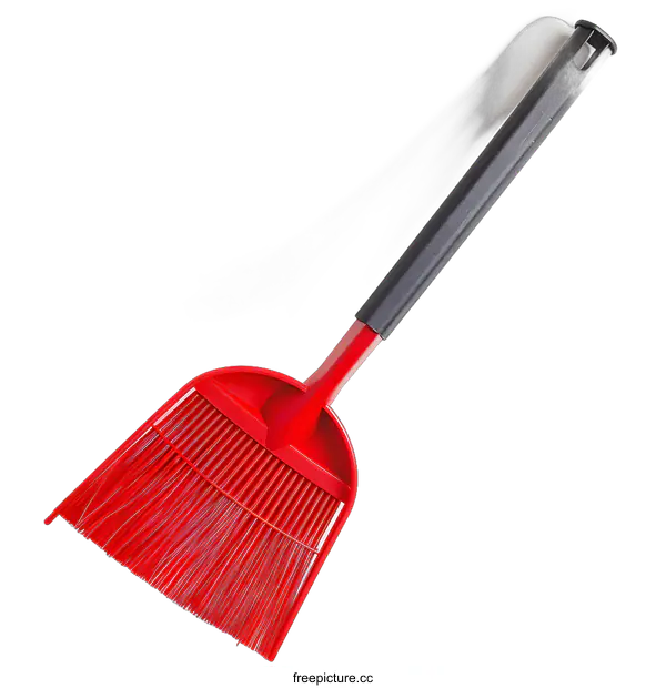 [Transparent Background PNG]Red Plastic Handheld Broom with Black Handle