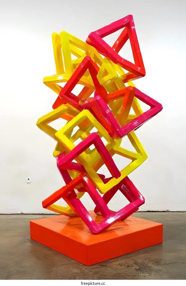 Colorful Geometric Abstract Sculpture in Yellow, Pink and Orange