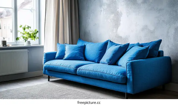 Modern Living Room with a Vibrant Blue Sofa