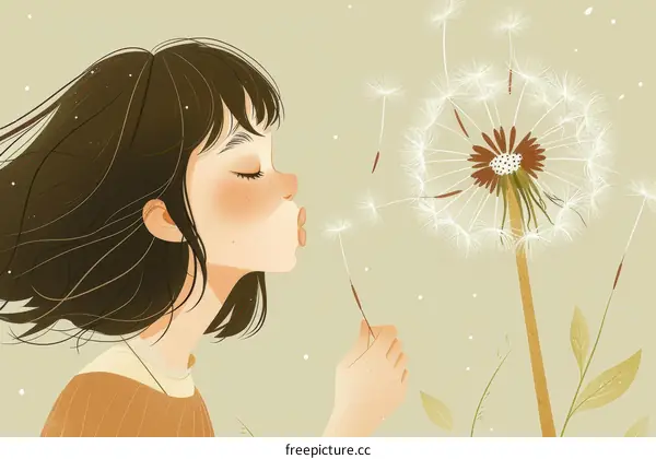 Little Girl Blowing Dandelion Seeds