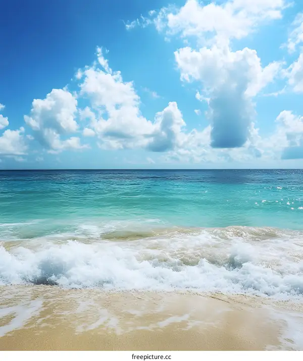 Blue Sky with White Clouds Over Ocean and Beach