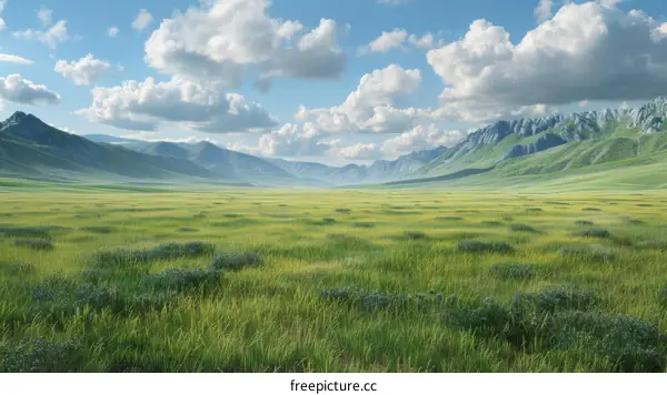 Serene Grassland Vista with Distant Mountains