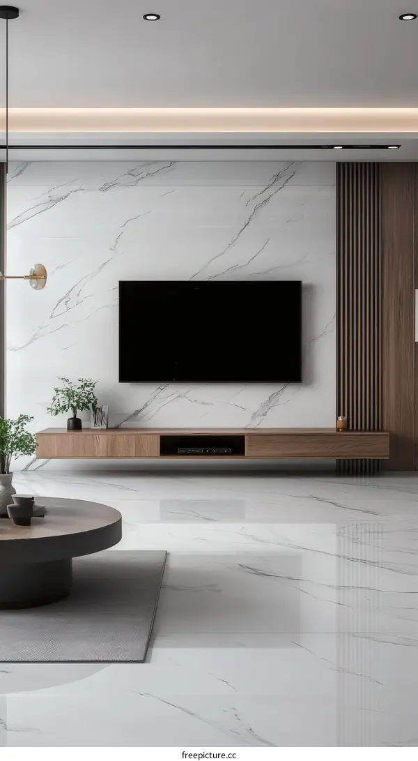 Modern Living Room Interior Design with Marble Flooring