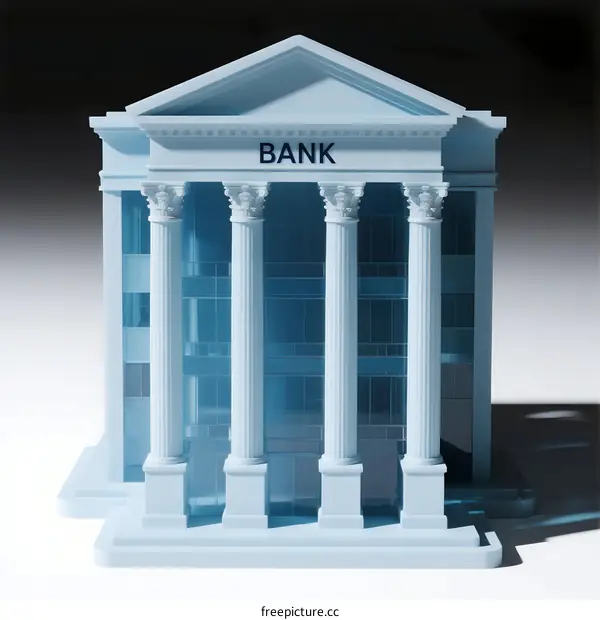Model of a Modern Bank Building with Columns and Clear Glass