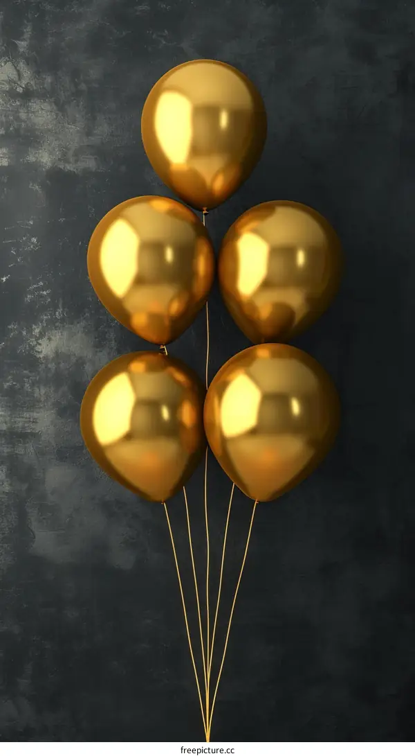 A bunch of gold balloons on a dark background